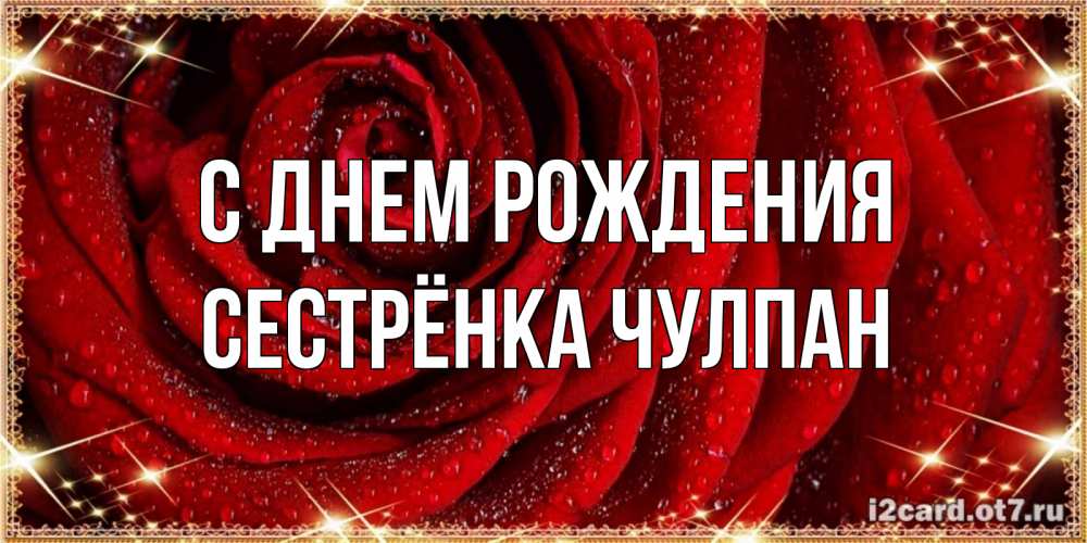 Открытка на каждый день с именем, Сестрёнка-Чулпан С днем рождения роса на розе блестящая в лучах солнца Прикольная открытка с пожеланием онлайн скачать бесплатно 