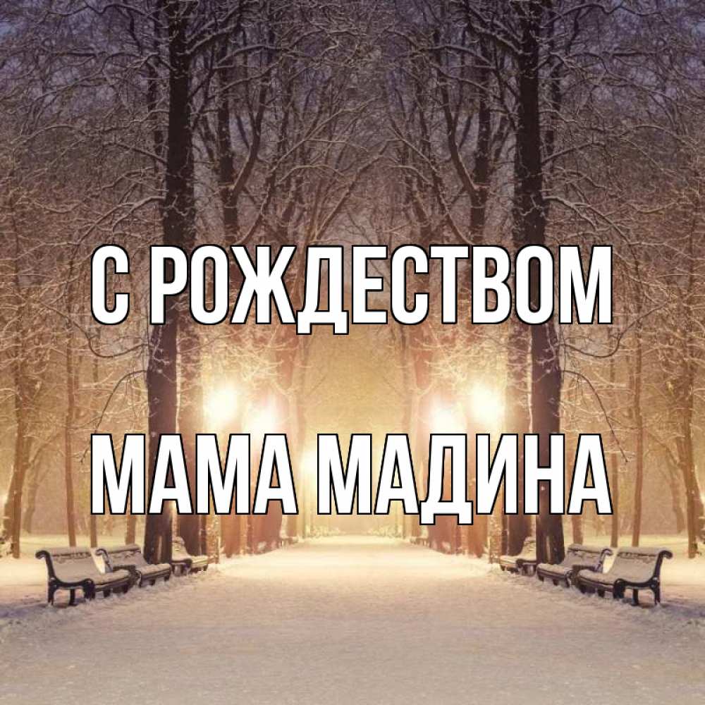 Открытка на каждый день с именем, Мама-Мадина С рождеством зима, парк, фонарь, лес Прикольная открытка с пожеланием онлайн скачать бесплатно 