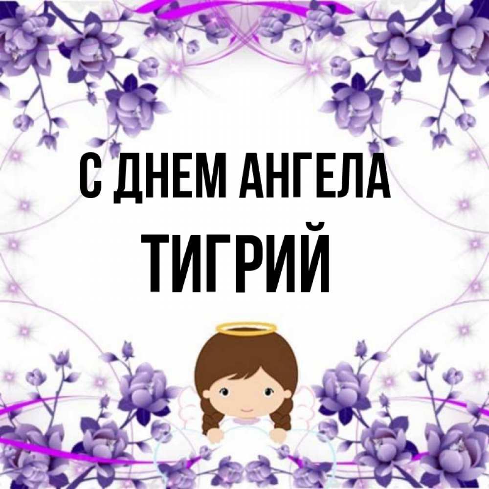 Открытка на каждый день с именем, Тигрий С днем ангела с именинами в рамочке Прикольная открытка с пожеланием онлайн скачать бесплатно 
