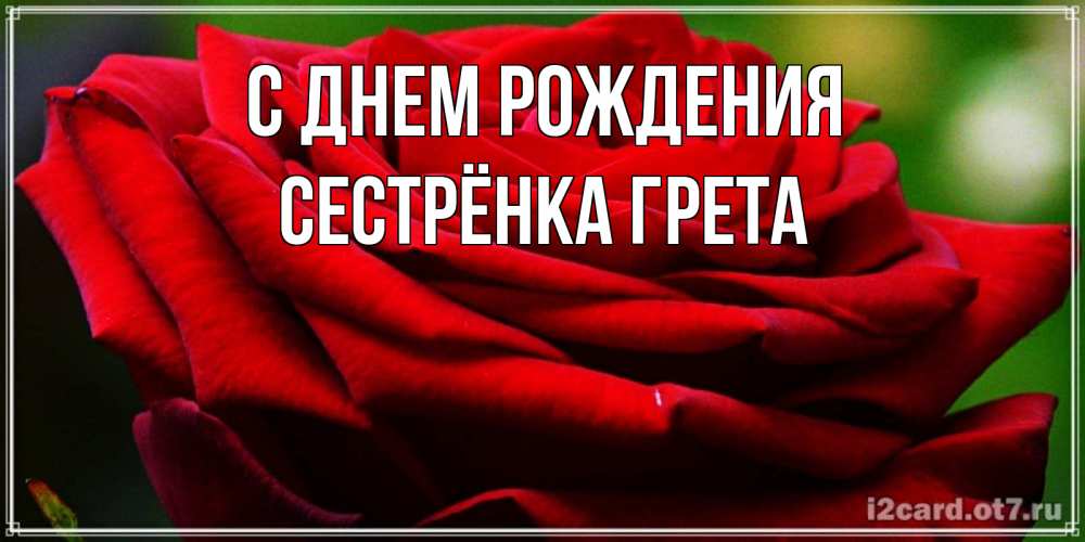 Открытка на каждый день с именем, Сестрёнка-Грета С днем рождения розочка очень красивая Прикольная открытка с пожеланием онлайн скачать бесплатно 