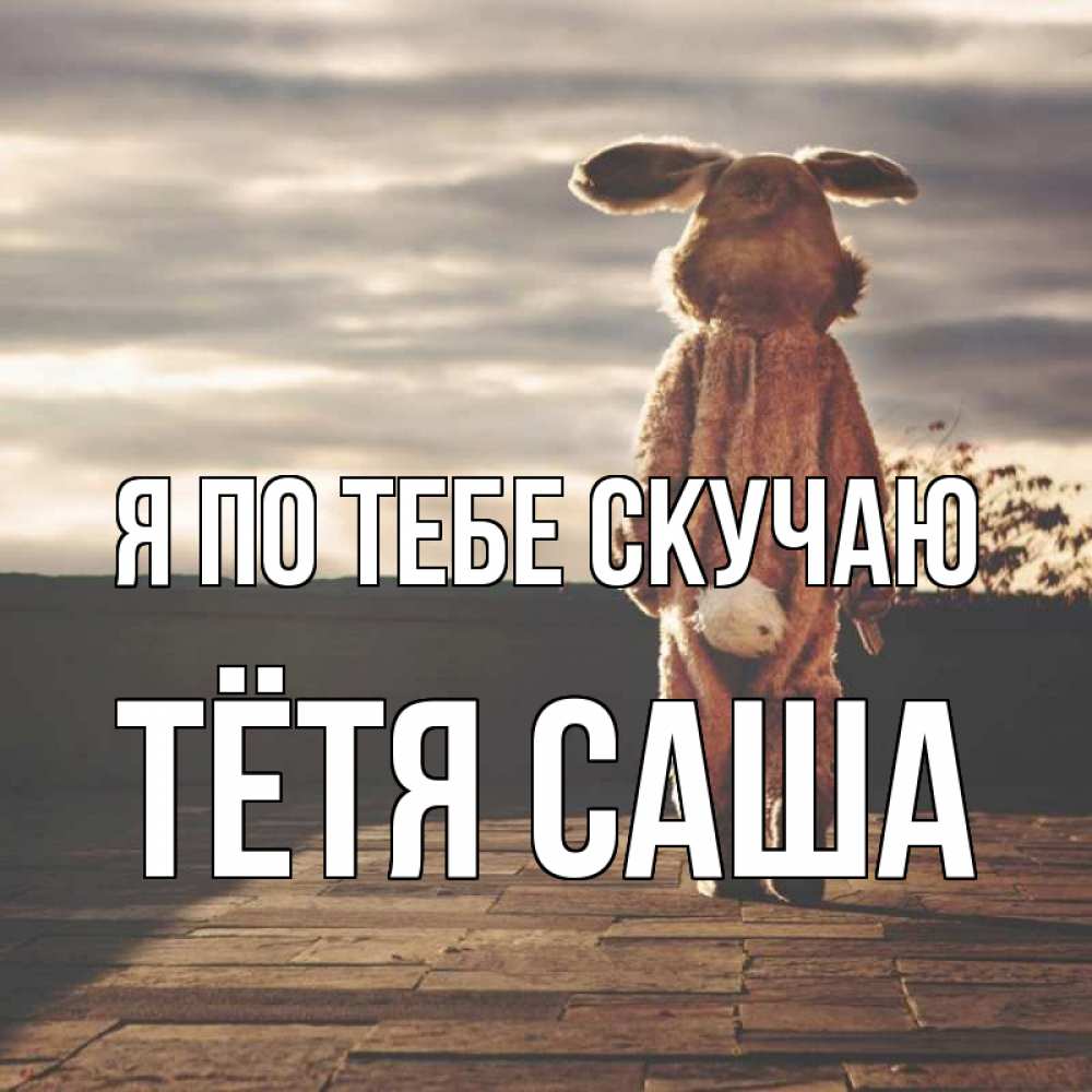 Открытка на каждый день с именем, Тётя-Саша Я по тебе скучаю даже в костюме зайца Прикольная открытка с пожеланием онлайн скачать бесплатно 