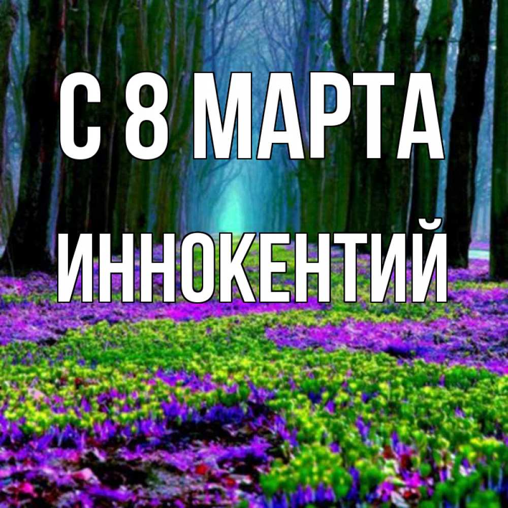 Открытка на каждый день с именем, Иннокентий С 8 марта фиолетовые цветы в лесу 1 Прикольная открытка с пожеланием онлайн скачать бесплатно 