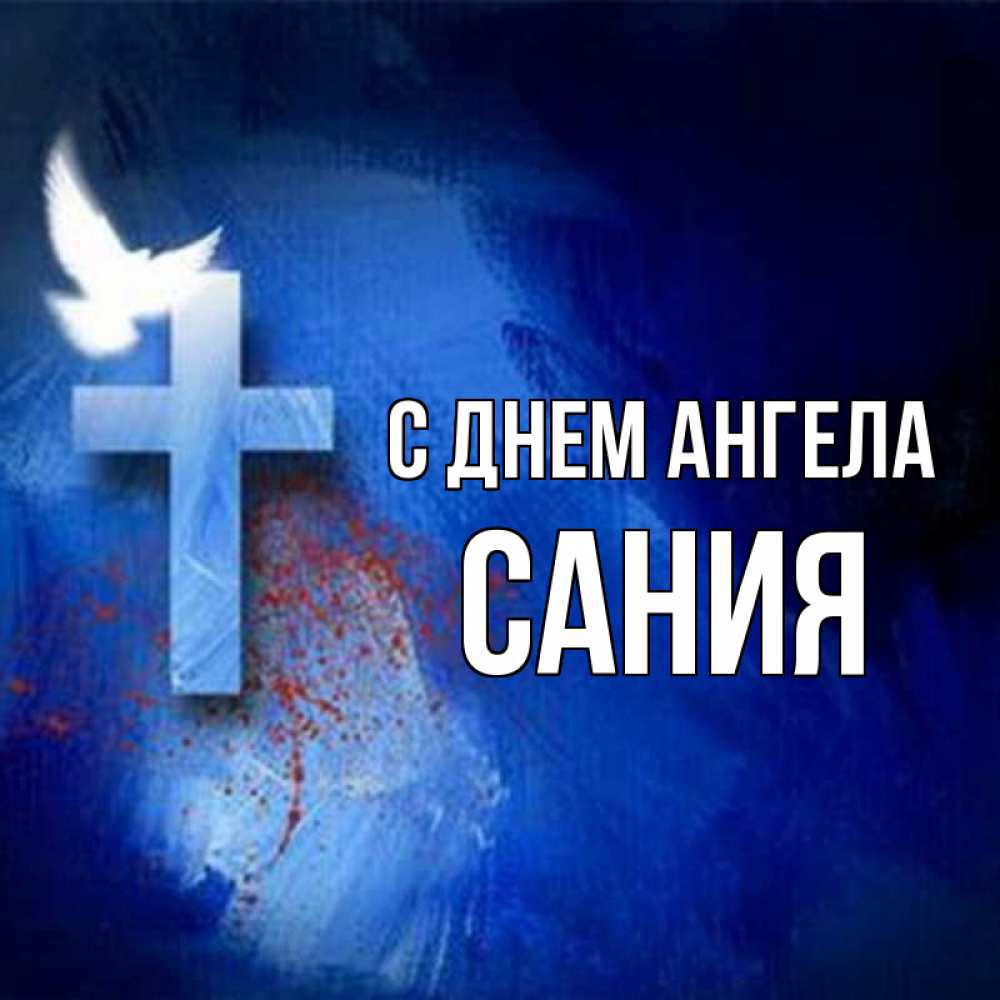 Открытка на каждый день с именем, Сания С днем ангела Синий фон и птица Прикольная открытка с пожеланием онлайн скачать бесплатно 