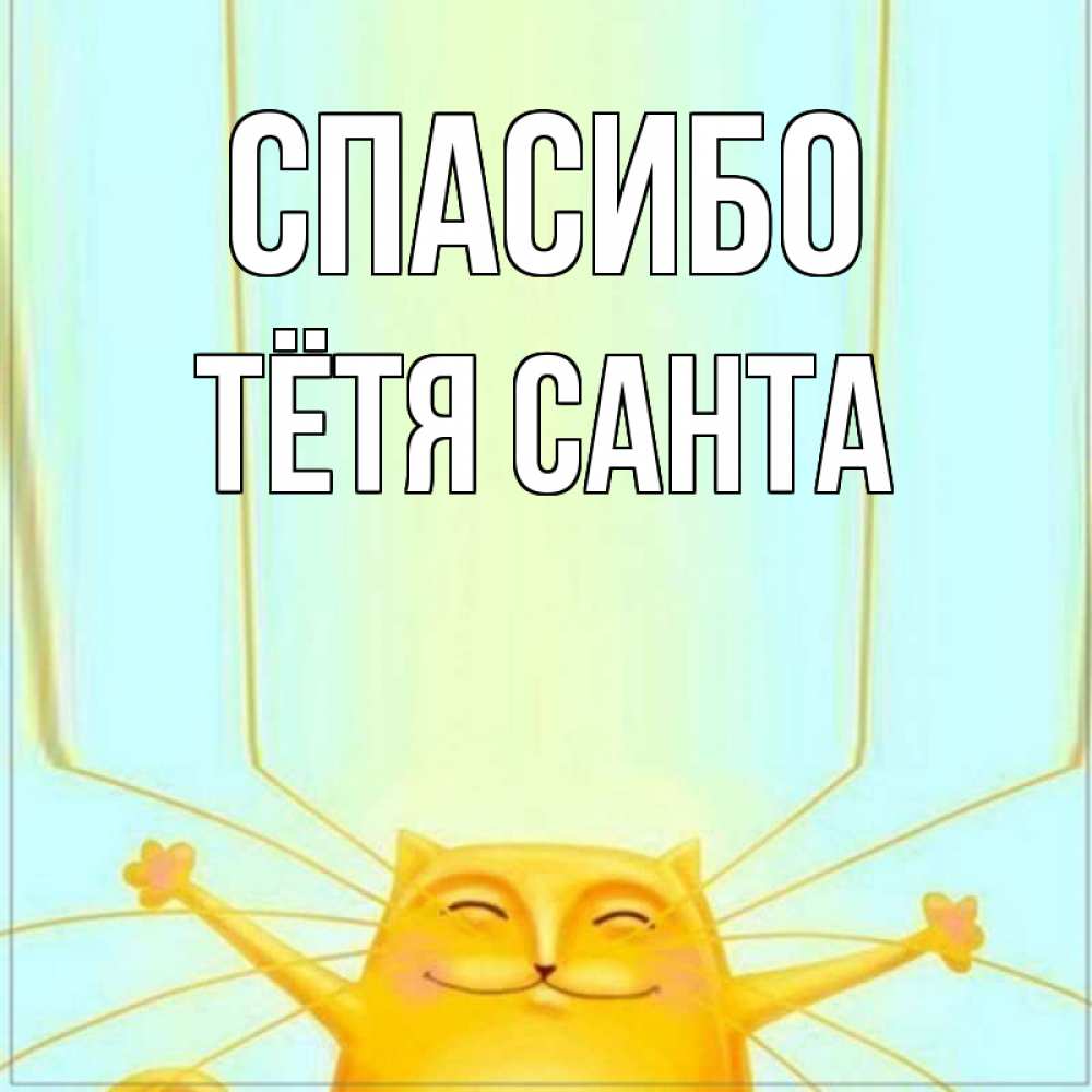Открытка на каждый день с именем, Тётя-Санта Спасибо кот с усами благодарит Прикольная открытка с пожеланием онлайн скачать бесплатно 