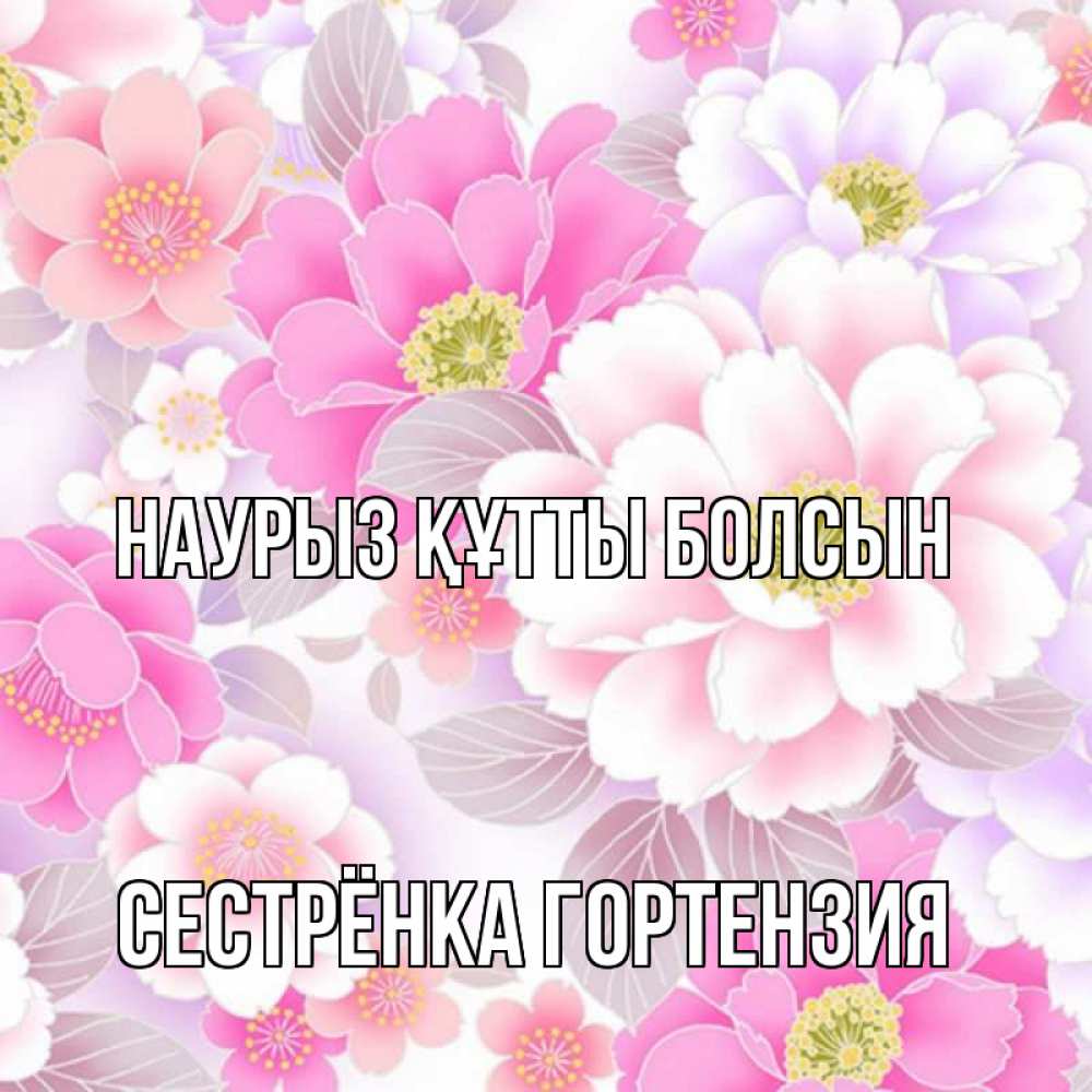 Открытка на каждый день с именем, Сестрёнка-Гортензия Наурыз құтты болсын для женщин Прикольная открытка с пожеланием онлайн скачать бесплатно 