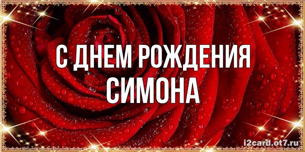 Открытка на каждый день с именем, Симона С днем рождения роса на розе блестящая в лучах солнца Прикольная открытка с пожеланием онлайн скачать бесплатно 