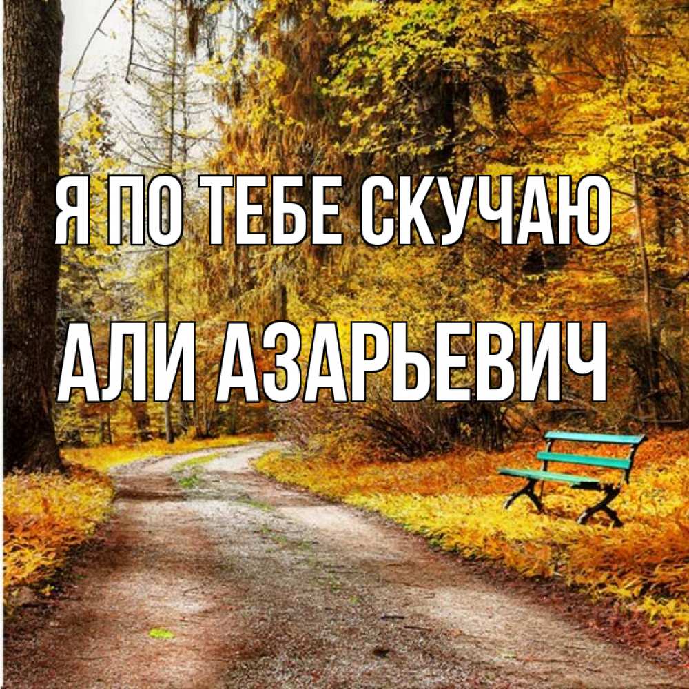 Открытка на каждый день с именем, Али-Азарьевич Я по тебе скучаю зеленая лавочка и осенний лес Прикольная открытка с пожеланием онлайн скачать бесплатно 