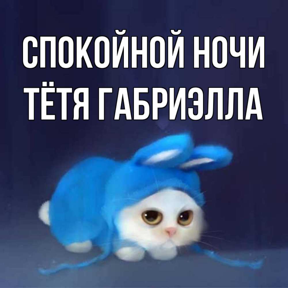 Открытка на каждый день с именем, Тётя-Габриэлла Спокойной ночи кот в голубом костюме кролика с ушками Прикольная открытка с пожеланием онлайн скачать бесплатно 