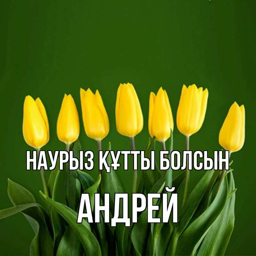 Открытка на каждый день с именем, Андрей Наурыз құтты болсын желтого цвета 3 Прикольная открытка с пожеланием онлайн скачать бесплатно 