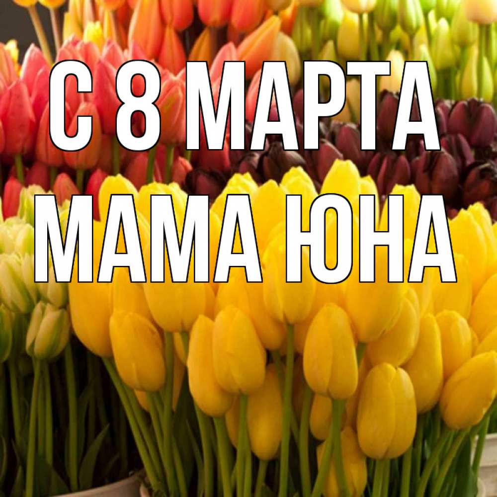 Открытка на каждый день с именем, Мама-Юна С 8 МАРТА цветы Прикольная открытка с пожеланием онлайн скачать бесплатно 