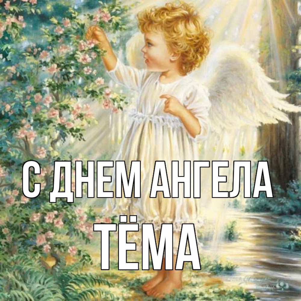 Открытка на каждый день с именем, Тёма С днем ангела собирает цветы Прикольная открытка с пожеланием онлайн скачать бесплатно 