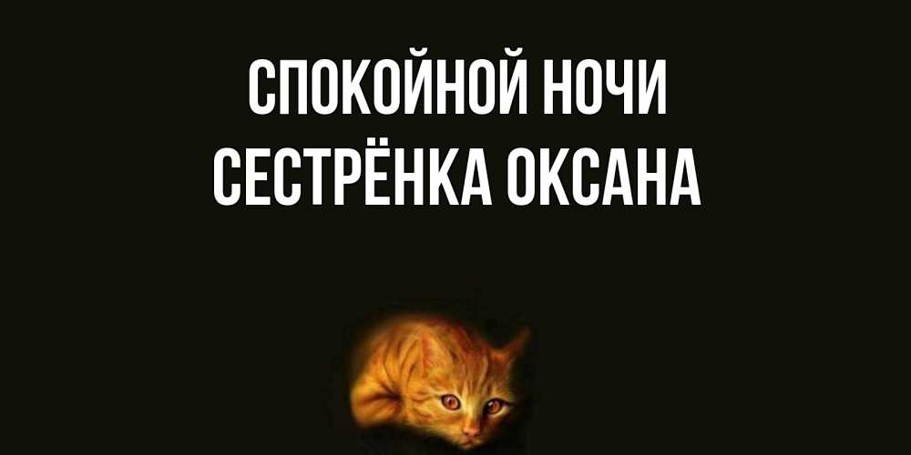 Открытка на каждый день с именем, Сестрёнка-Оксана Спокойной ночи кот Прикольная открытка с пожеланием онлайн скачать бесплатно 