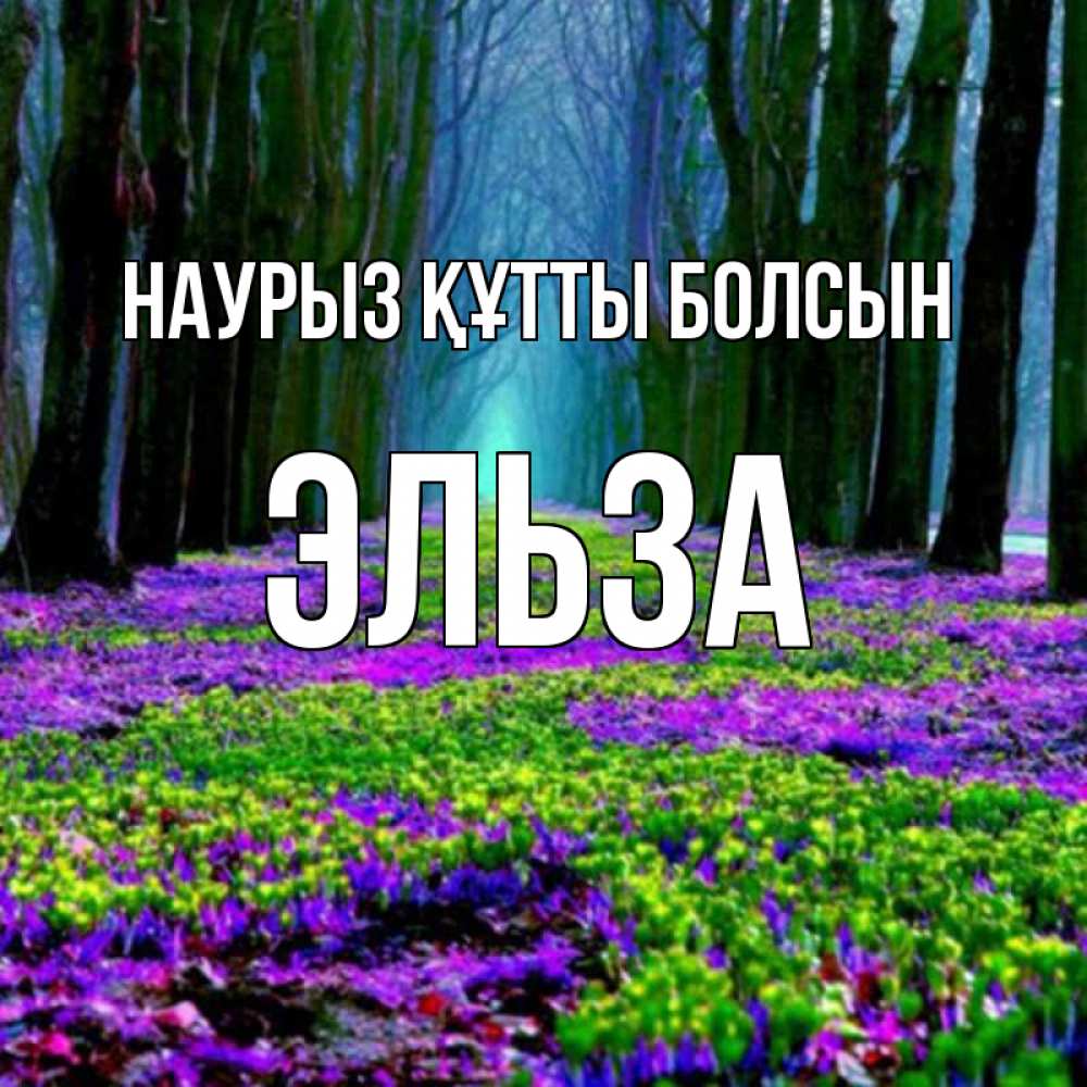Открытка на каждый день с именем, Эльза Наурыз құтты болсын фиолетовые цветы в лесу 1 Прикольная открытка с пожеланием онлайн скачать бесплатно 
