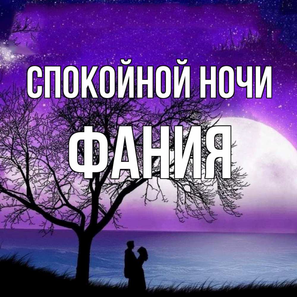 Открытка на каждый день с именем, Фания Спокойной ночи огромная луна и парочка Прикольная открытка с пожеланием онлайн скачать бесплатно 