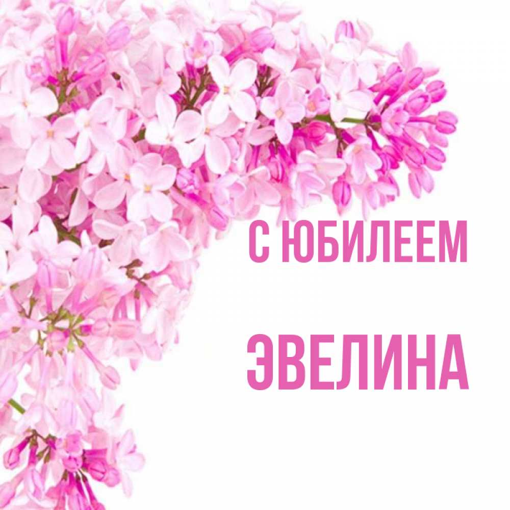 Открытка на каждый день с именем, Эвелина С юбилеем Сирень на белом фоне Прикольная открытка с пожеланием онлайн скачать бесплатно 