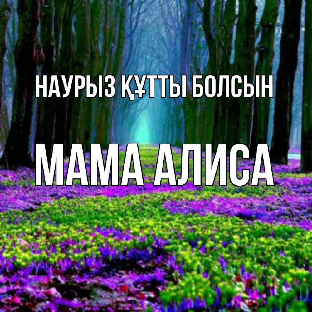 Открытка на каждый день с именем, Мама-Алиса Наурыз құтты болсын фиолетовые цветы в лесу 1 Прикольная открытка с пожеланием онлайн скачать бесплатно 