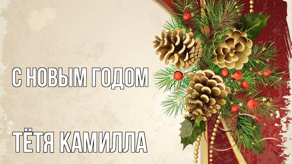 Открытка на каждый день с именем, Тётя-Камилла С новым годом шишки Прикольная открытка с пожеланием онлайн скачать бесплатно 