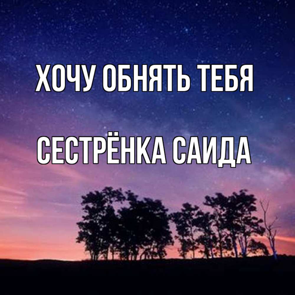 Открытка на каждый день с именем, Сестрёнка-Саида Хочу обнять тебя силуэты деревьев Прикольная открытка с пожеланием онлайн скачать бесплатно 