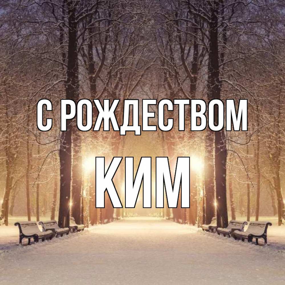 Открытка на каждый день с именем, Ким С рождеством зима, парк, фонарь, лес Прикольная открытка с пожеланием онлайн скачать бесплатно 