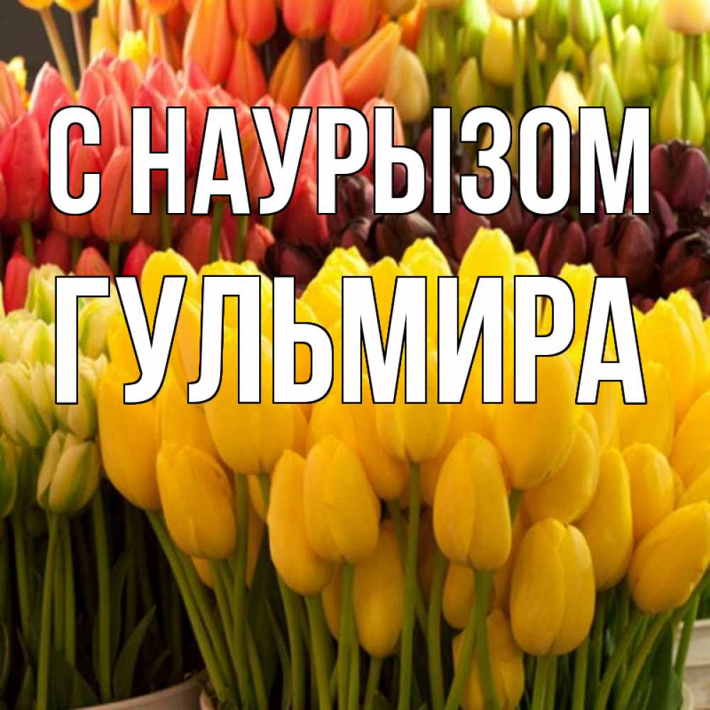 Открытка на каждый день с именем, Гульмира С наурызом цветы Прикольная открытка с пожеланием онлайн скачать бесплатно 