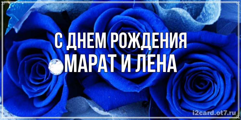 Открытка на каждый день с именем, Марат-и-Лена С днем рождения синие розы в росе Прикольная открытка с пожеланием онлайн скачать бесплатно 
