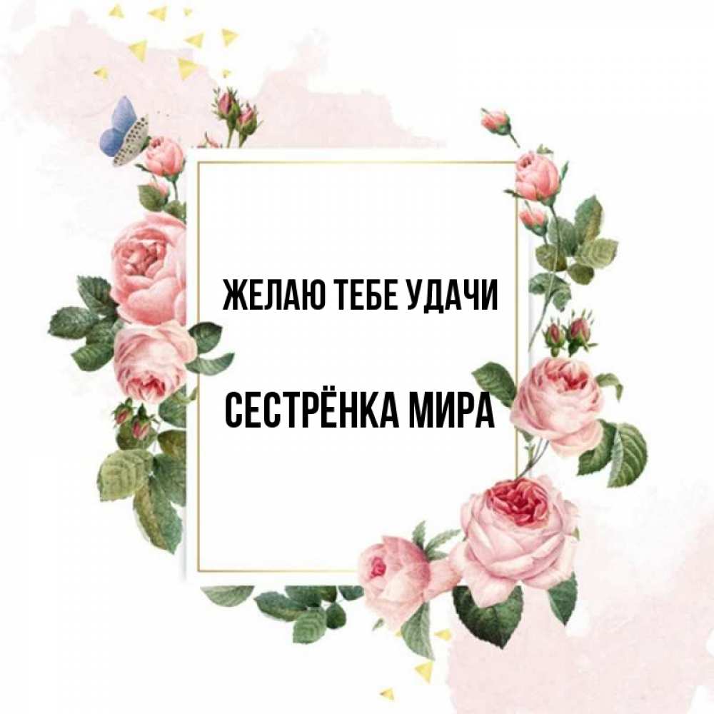 Открытка на каждый день с именем, Сестрёнка-Мира Желаю тебе удачи розовые розы Прикольная открытка с пожеланием онлайн скачать бесплатно 