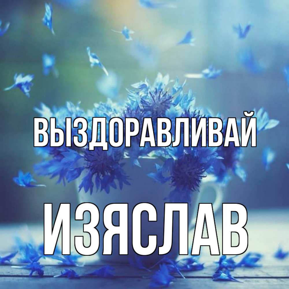 Открытка на каждый день с именем, Изяслав Выздоравливай кружка с зельем и цветами Прикольная открытка с пожеланием онлайн скачать бесплатно 