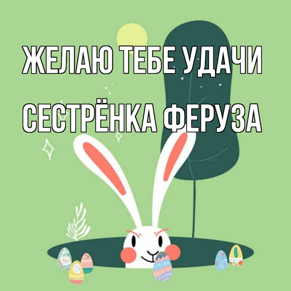 Открытка на каждый день с именем, Сестрёнка-Феруза Желаю тебе удачи заяц Прикольная открытка с пожеланием онлайн скачать бесплатно 