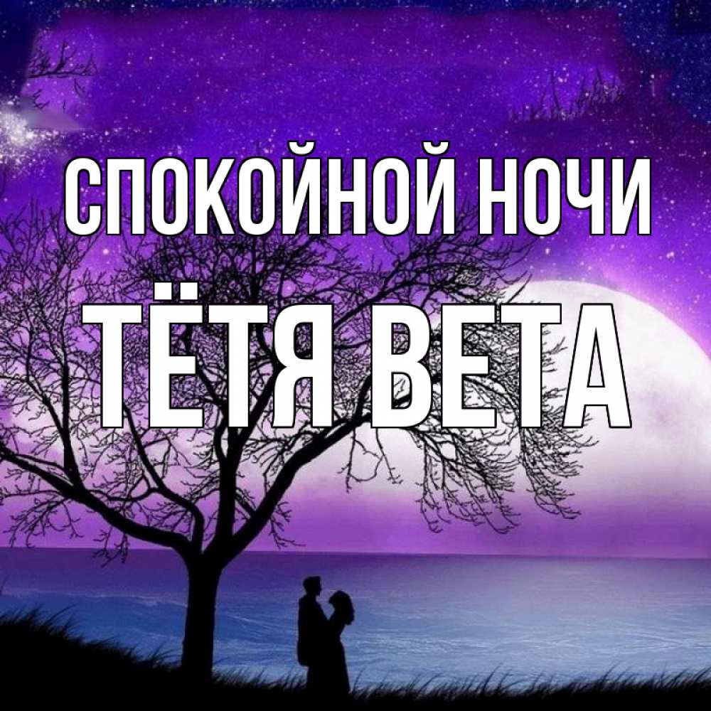 Открытка на каждый день с именем, Тётя-Вета Спокойной ночи огромная луна и парочка Прикольная открытка с пожеланием онлайн скачать бесплатно 