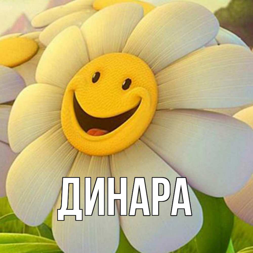 Открытка на каждый день с именем, Динара Главная огромная улыбающаяся ромашуща Прикольная открытка с пожеланием онлайн скачать бесплатно 