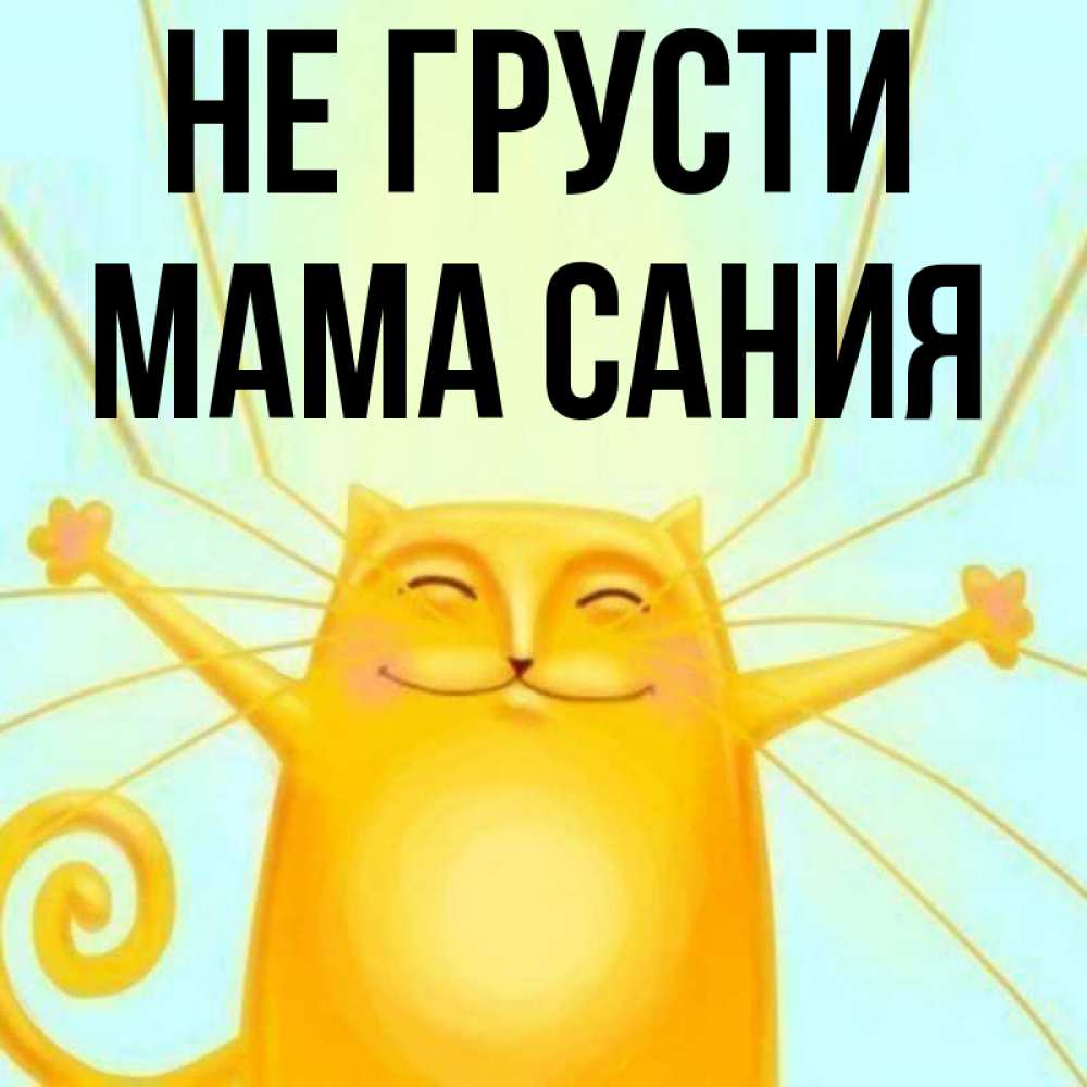 Открытка на каждый день с именем, Мама-Сания Не грусти обнимашки усатые Прикольная открытка с пожеланием онлайн скачать бесплатно 