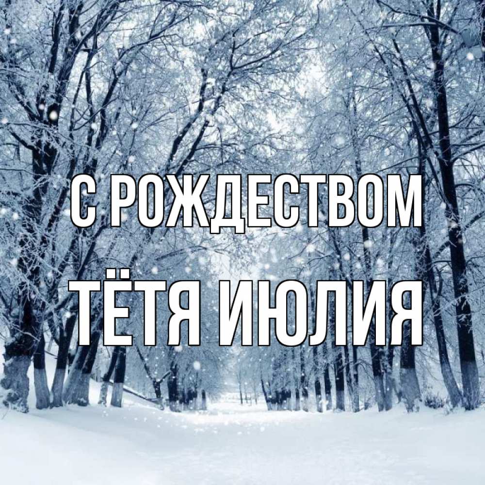 Открытка на каждый день с именем, Тётя-Июлия С рождеством снег, лес, парк Прикольная открытка с пожеланием онлайн скачать бесплатно 
