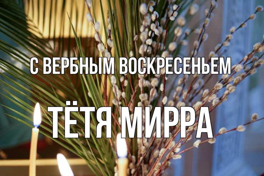 Открытка на каждый день с именем, Тётя-Мирра С вербным воскресеньем верба Прикольная открытка с пожеланием онлайн скачать бесплатно 