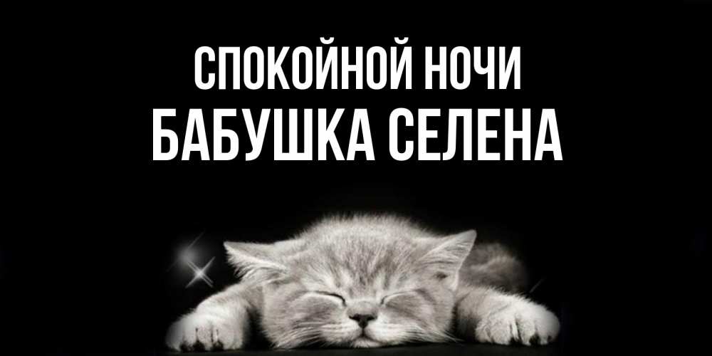 Открытка на каждый день с именем, Бабушка-Селена Спокойной ночи спящий котик Прикольная открытка с пожеланием онлайн скачать бесплатно 