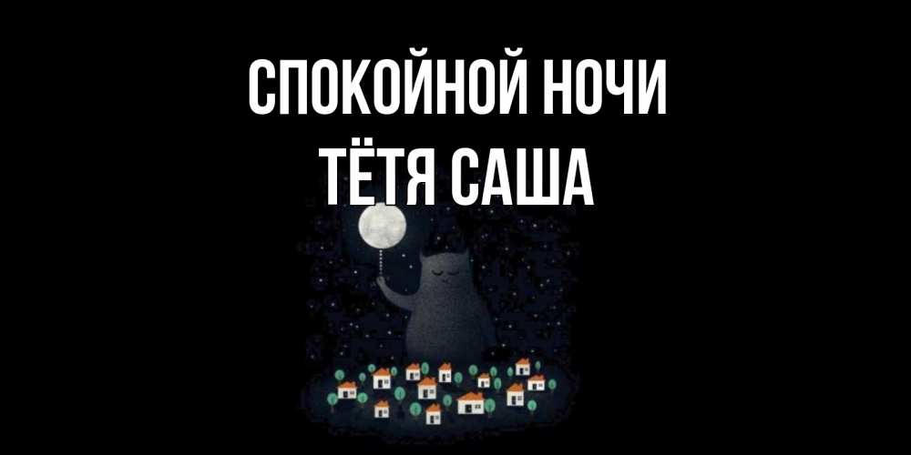 Открытка на каждый день с именем, Тётя-Саша Спокойной ночи кот,луна, ночь, звезды Прикольная открытка с пожеланием онлайн скачать бесплатно 