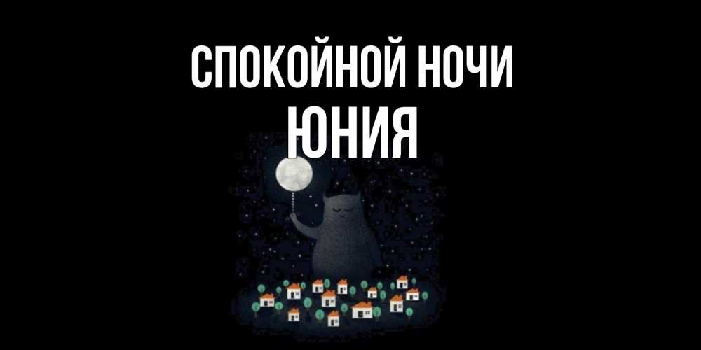 Открытка на каждый день с именем, Юния Спокойной ночи кот,луна, ночь, звезды Прикольная открытка с пожеланием онлайн скачать бесплатно 