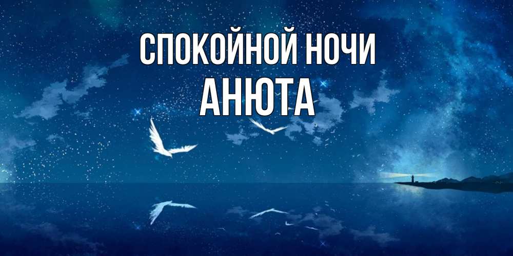 Открытка на каждый день с именем, Анюта Спокойной ночи птицы летят на фоне ночного неба Прикольная открытка с пожеланием онлайн скачать бесплатно 