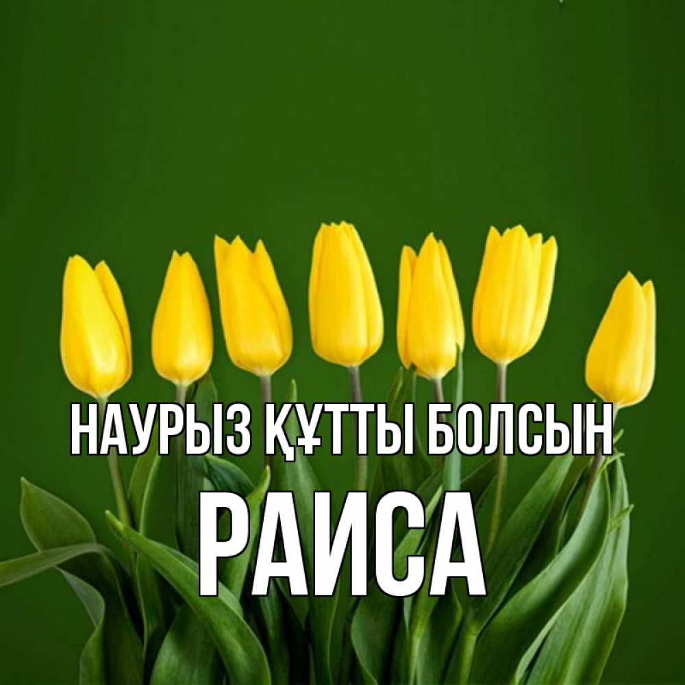 Открытка на каждый день с именем, Раиса Наурыз құтты болсын желтого цвета 3 Прикольная открытка с пожеланием онлайн скачать бесплатно 