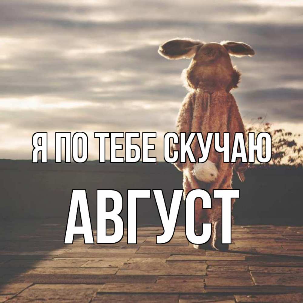 Открытка на каждый день с именем, Август Я по тебе скучаю даже в костюме зайца Прикольная открытка с пожеланием онлайн скачать бесплатно 
