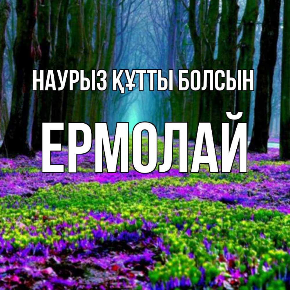 Открытка на каждый день с именем, Ермолай Наурыз құтты болсын фиолетовые цветы в лесу 1 Прикольная открытка с пожеланием онлайн скачать бесплатно 
