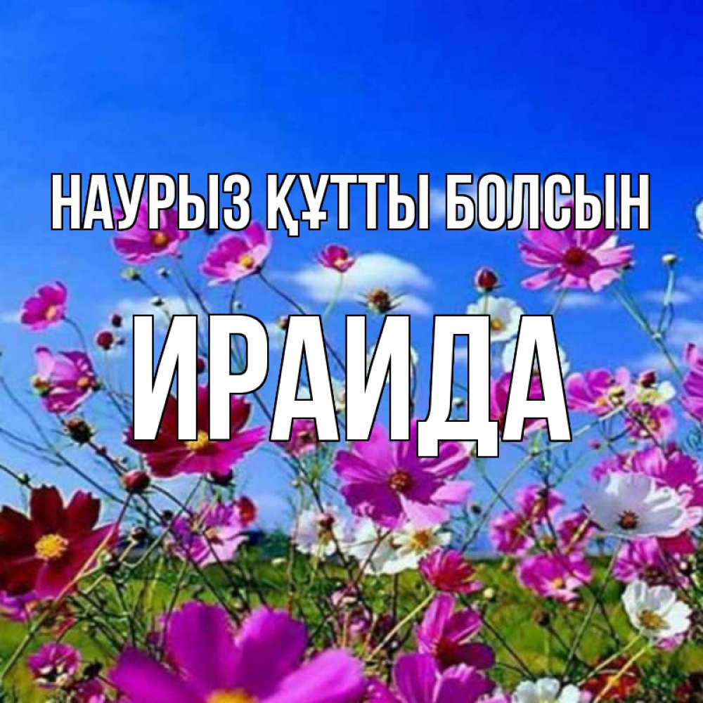 Открытка на каждый день с именем, Ираида Наурыз құтты болсын цветы Прикольная открытка с пожеланием онлайн скачать бесплатно 