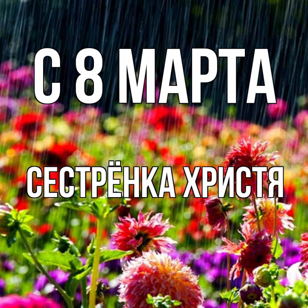 Открытка на каждый день с именем, Сестрёнка-Христя С 8 марта цветы под дождиком к международному женскому дню Прикольная открытка с пожеланием онлайн скачать бесплатно 