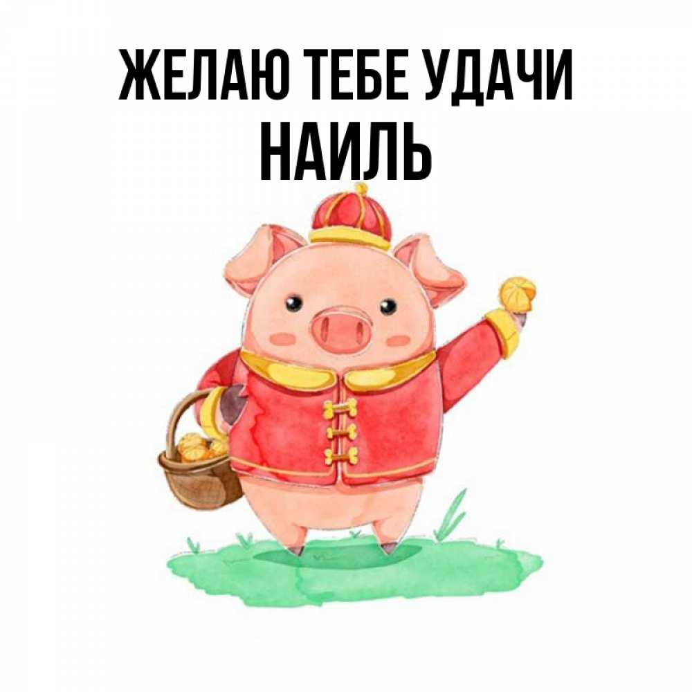 Открытка на каждый день с именем, Наиль Желаю тебе удачи поросенок Прикольная открытка с пожеланием онлайн скачать бесплатно 