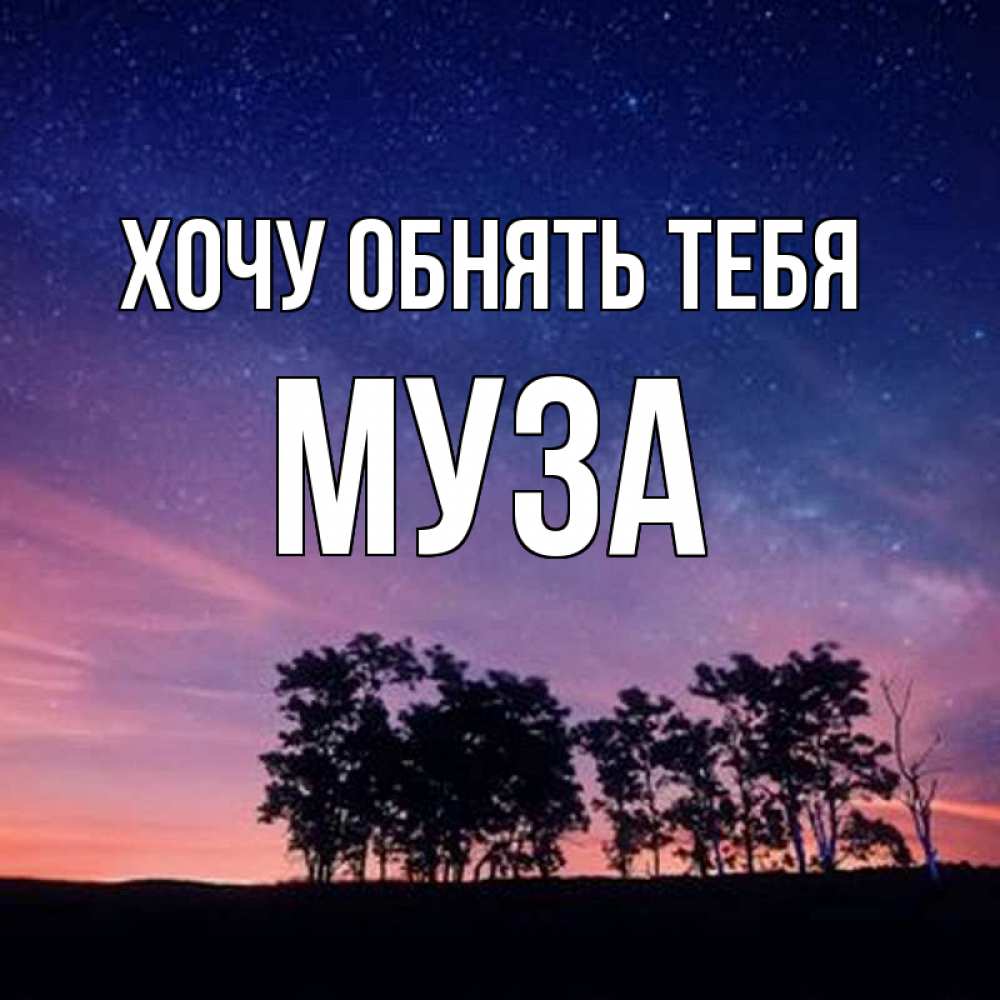Открытка на каждый день с именем, Муза Хочу обнять тебя силуэты деревьев Прикольная открытка с пожеланием онлайн скачать бесплатно 