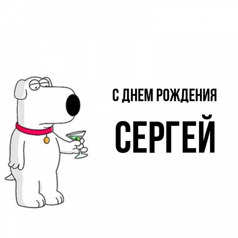 Открытка на каждый день с именем, Сергей С днем рождения песик с оливками Прикольная открытка с пожеланием онлайн скачать бесплатно 