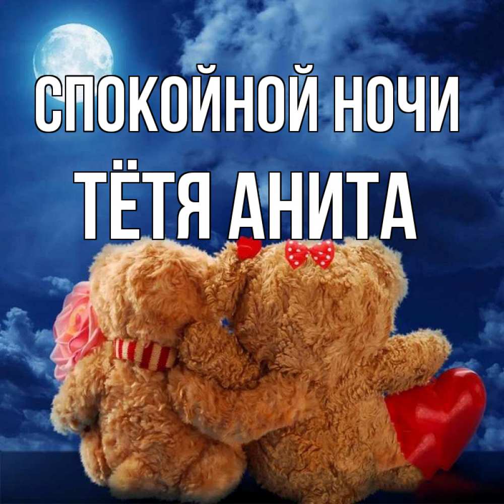 Открытка на каждый день с именем, Тётя-Анита Спокойной ночи плюшевые Прикольная открытка с пожеланием онлайн скачать бесплатно 