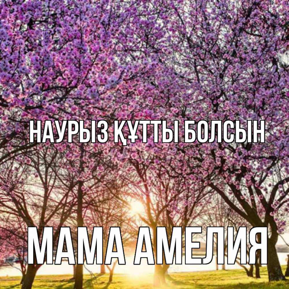 Открытка на каждый день с именем, Мама-Амелия Наурыз құтты болсын наурыз Прикольная открытка с пожеланием онлайн скачать бесплатно 