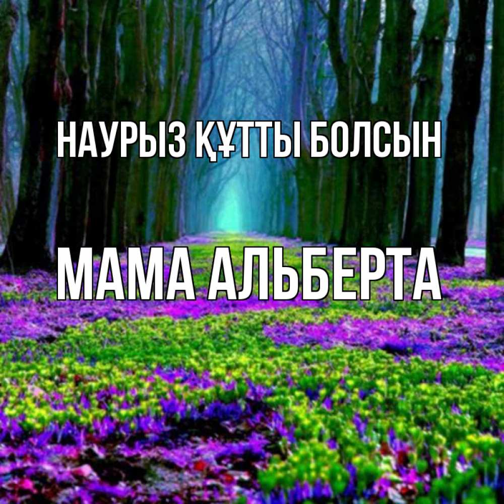 Открытка на каждый день с именем, Мама-Альберта Наурыз құтты болсын фиолетовые цветы в лесу 1 Прикольная открытка с пожеланием онлайн скачать бесплатно 