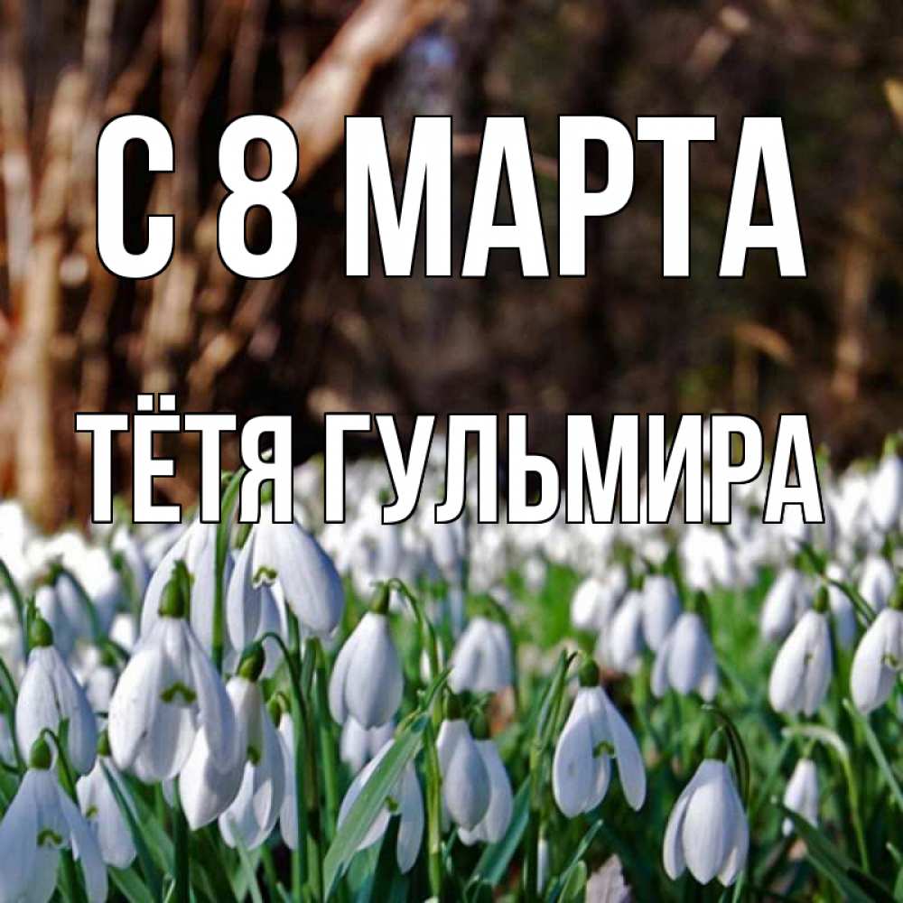 Открытка на каждый день с именем, Тётя-Гульмира С 8 МАРТА с подснежниками 1 Прикольная открытка с пожеланием онлайн скачать бесплатно 