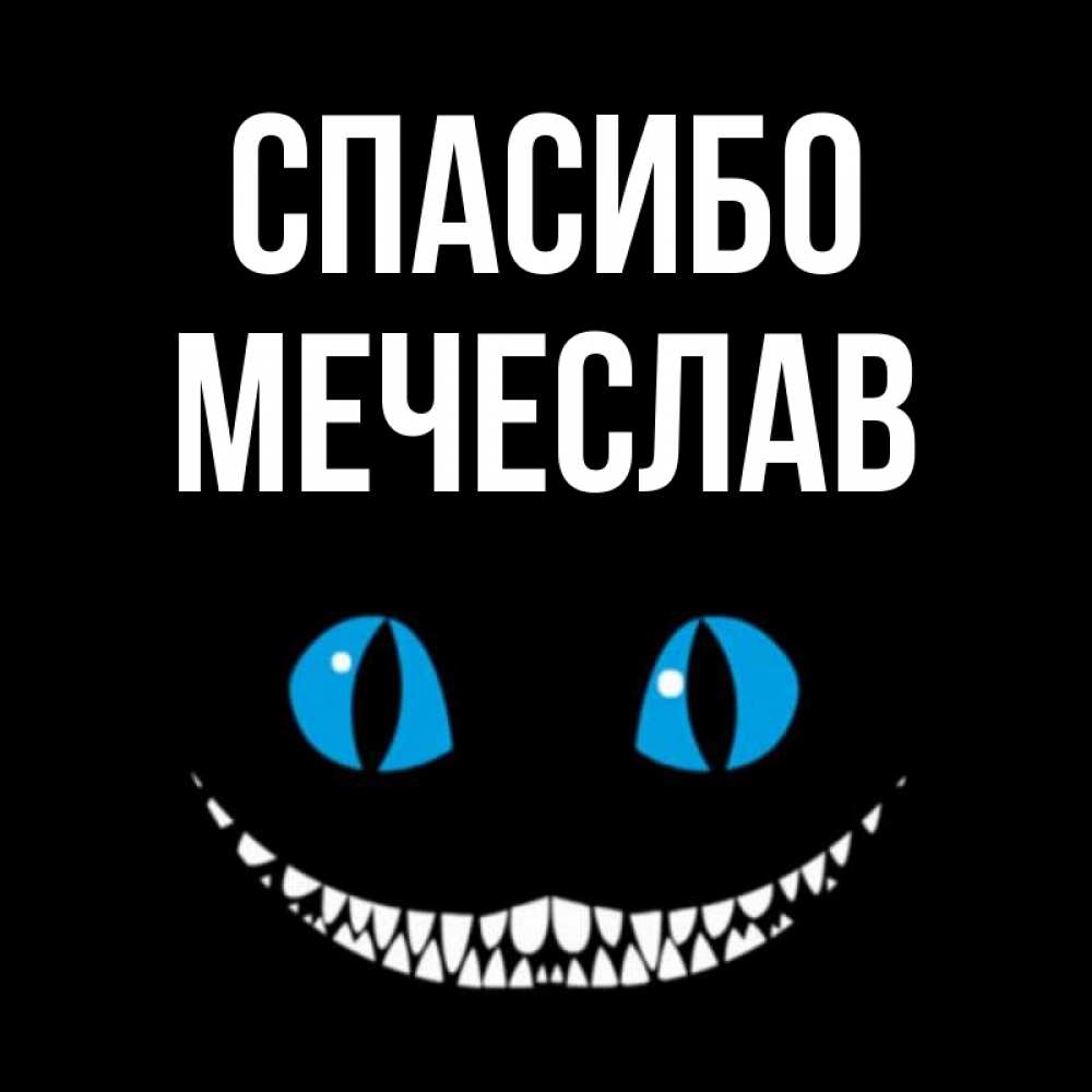 Открытка на каждый день с именем, Мечеслав Спасибо благодарю от чеширика Прикольная открытка с пожеланием онлайн скачать бесплатно 